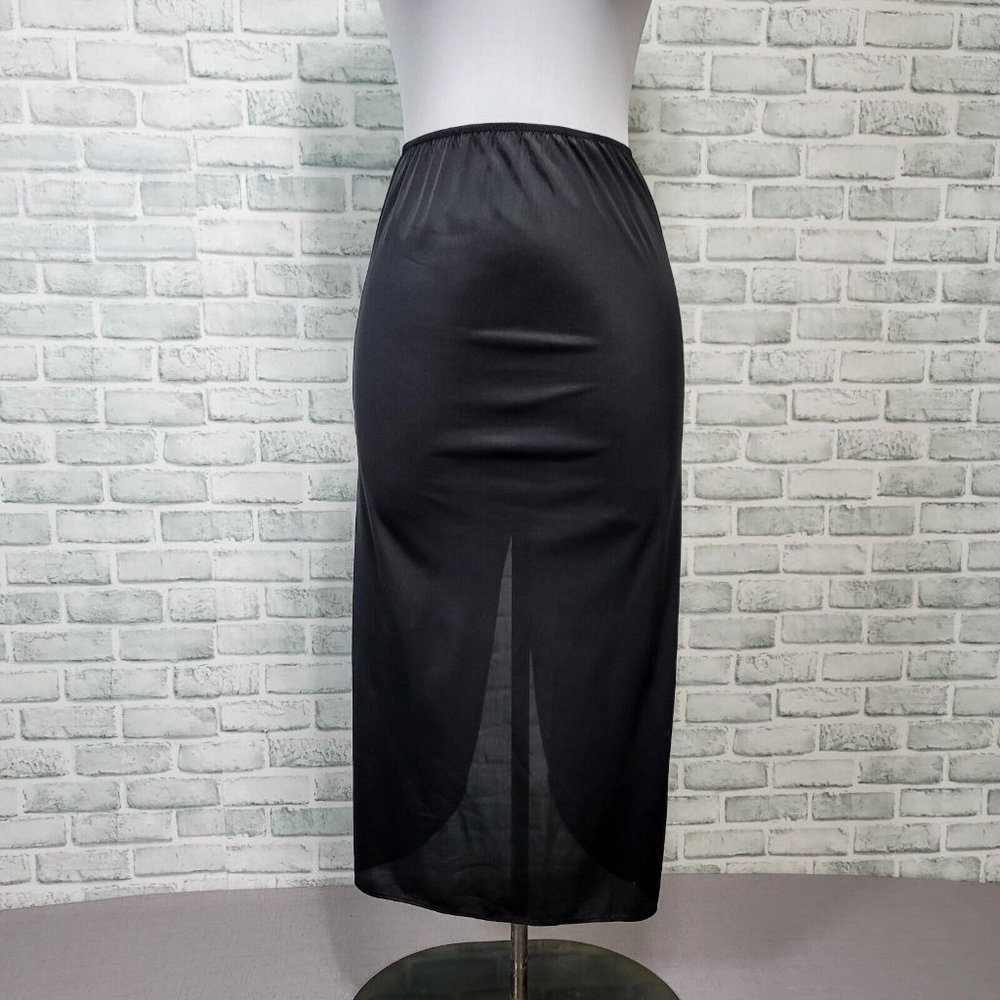 Vintage 60s 70s Fredericks of Hollywood Womens M Black Nylon Full Slip Skirt